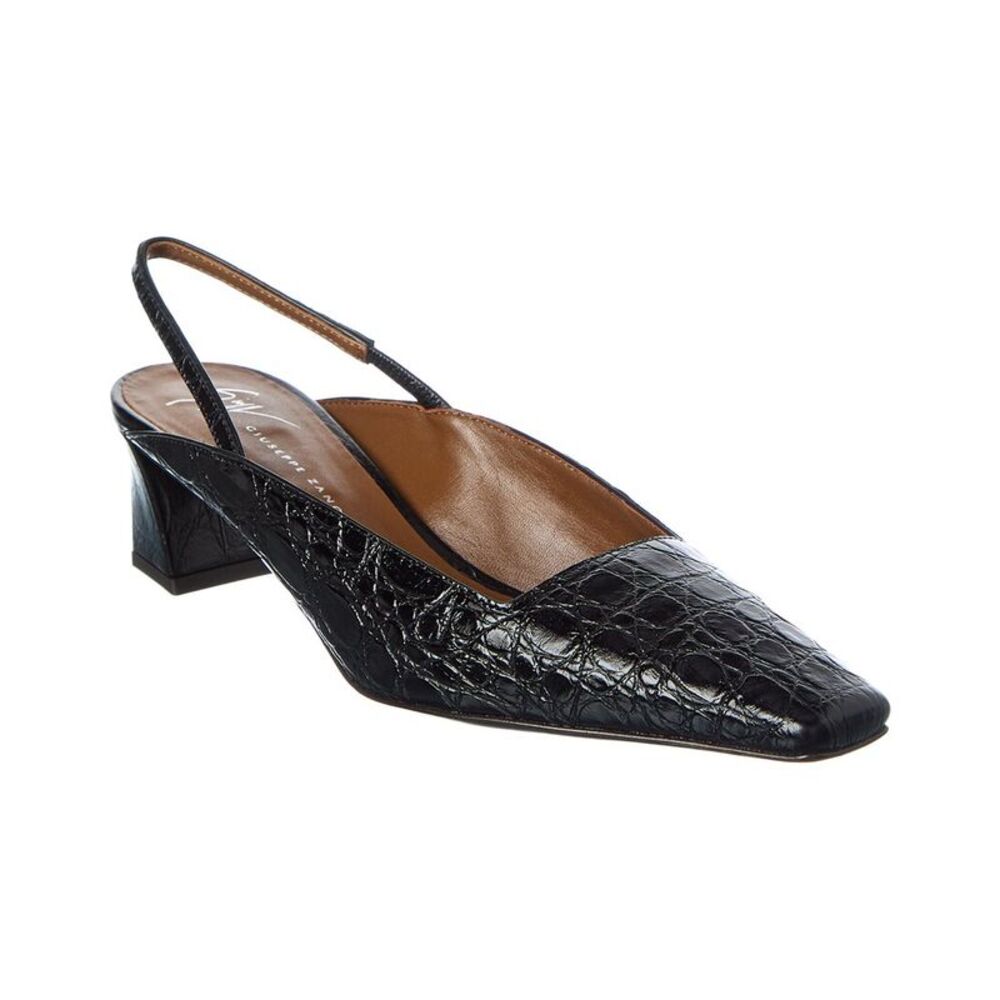 Giuseppe Zanotti Brenda 45 Croc-Embossed Leather Slingback Pump, Black